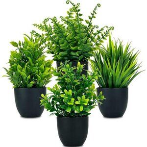 Set of 4 Small Fake Potted Plants 7 inch Artificial Mini Greenery Home Office De